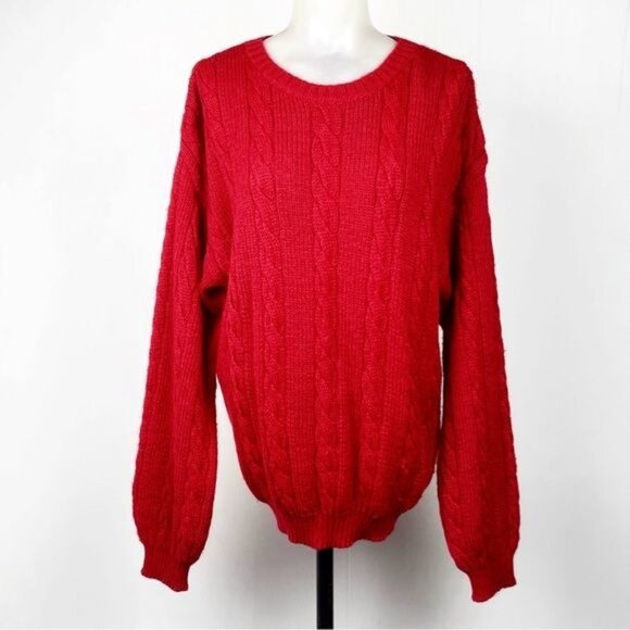 Cale Thomas 100% Alpaca red knitted crew neck cable Sweater Small - Picture 1 of 7